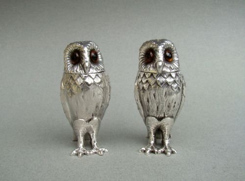 silver owl cruet set by comyns